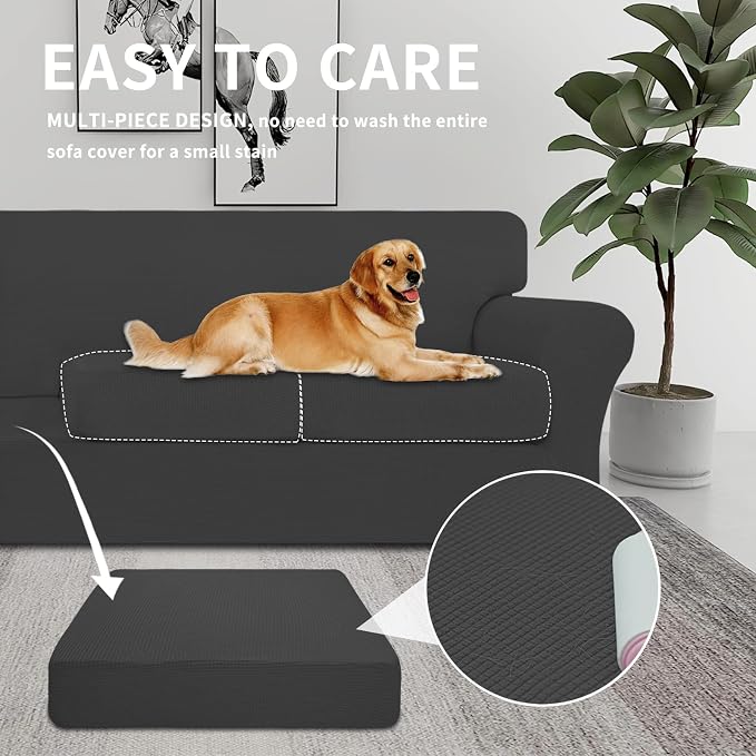 Easy-Going 2 Pieces Stretch Oversized Chair Couch Cover Sofa Cover for Dogs Sofa Slipcover for Separate Cushion Couch Jacquard Fabric Elastic Furniture Protector for Pets (Dark Gray, Oversized Chair) - Image 3