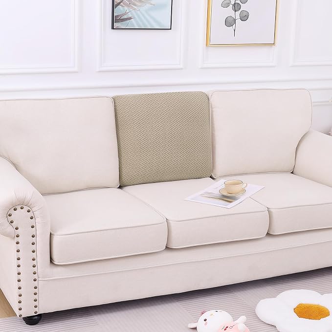 Smiry Waterproof Couch Cushion Covers, Non Slip Seat Cushion Covers | Stretch Jacquard Chaise Lounge Sofa Slipcover, Washable Elastic Furniture Protector for Pets, Back Cover M, Camel - Image 5