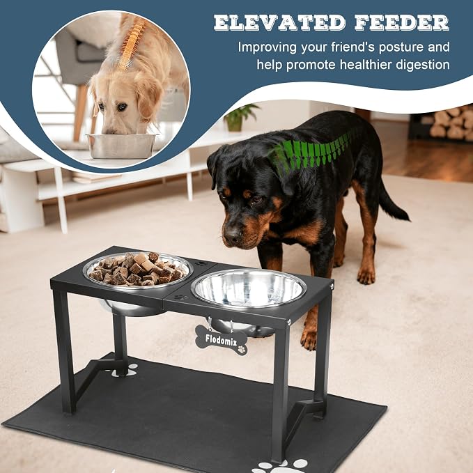 Elevated Dog Bowls, Metal Raised Dog Bowl Stand with 2 Thick 111oz Capacity Stainless Steel Food Bowls & Non-Slip Mat - 14" Tall for Large/Extra Large Breeds - Image 2