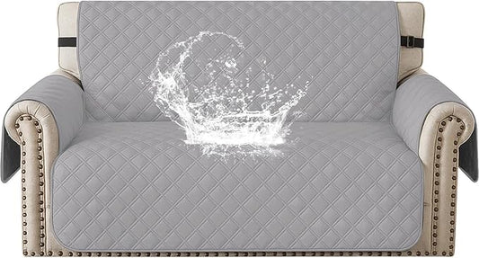 Waterproof Loveseat Covers for 2 Cushion Couch, Sofa Covers for Pets Washable with Side Pockets, Non Slip Couch Covers for Dogs, Dog Couch Cover with Elastic Straps (Loveseat, Light Grey) by CYCMACOHOME