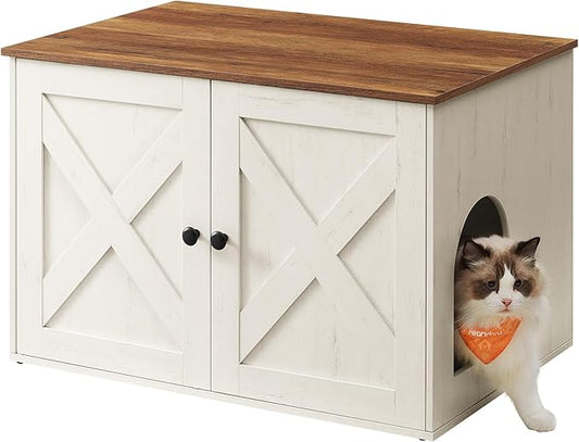 Feandrea Cat Litter Box Enclosure, Litter Box Furniture Hidden, Indoor Cat House, End Table, 27.6 x 19.7 x 19.7 Inches, Rustic White and Honey Brown UPCL022K02 by FeandreabySONGMICSHOME