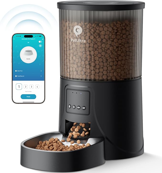 PETULTRA Automatic Cat Feeder WiFi- 5Ghz Cat Food Dispenser with APP Remote Control- Auto Pet Feeder for Small Dog Indoor- Easy to Set Up and Clean- Dual Power with Desiccant Bag& Stainless Steel by PETULTRA