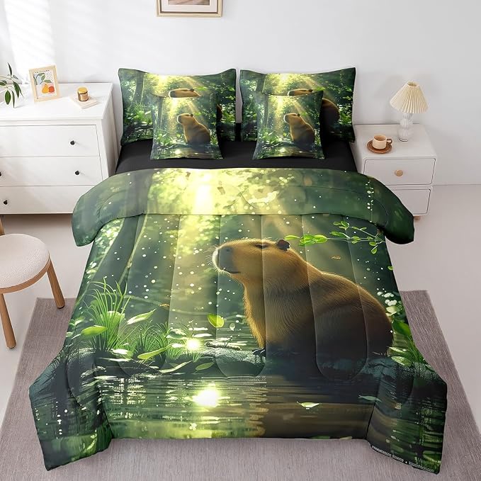 Erosebridal Cute Beaver King Size Comforter Set with Sheets, Wild Animal Bed in A Bag for Kids Teens Youth Adults Bedroom, Wildlife 7 Pcs Bedding Set, Rustic Farmhouse Style Bed Sets - Image 3