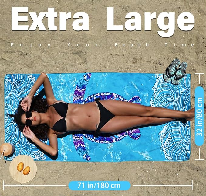 Widdonen Microfiber Beach Towel,Compact 2 Pack-71x32 Inch with Bag Travel | Extra Large,Lightweight,Thin,Sand Free,Quick Dry,Absorbent.Packable for Camping,Swim,Pool,Bath,Picnic,Cruise Essentials Gift - Image 2