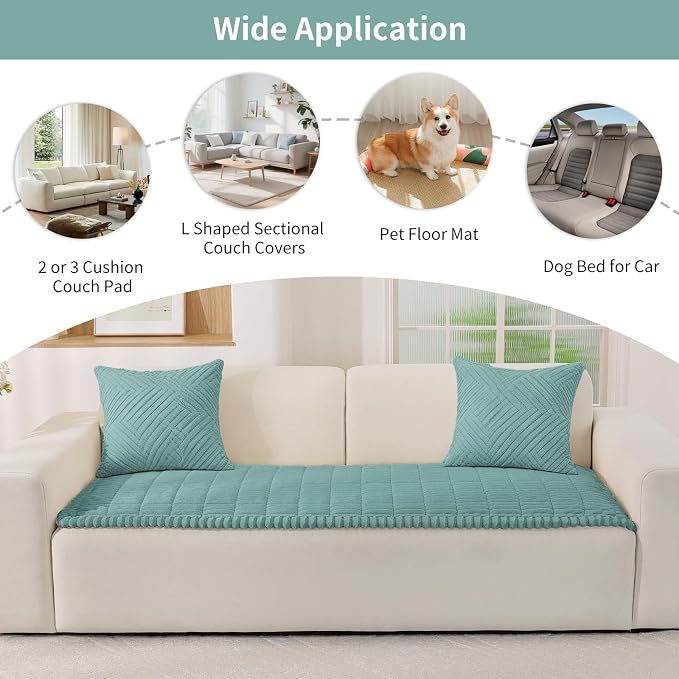 Fuzzy Pet Couch Covers for Dogs Washable, Thick Couch Covers for 3 Cushion Sofa Pet Friendly, Non Slip Plush Dog Couch Cover for for Sectional, Loveseat (Turquoise, 27.6" x 83") - Image 6