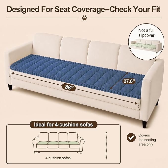 decorUhome Couch Cover for Dogs, Non Slip Fuzzy Thick Pet Sofa Protector | Pet Friendly, Machine Washable, Fits 4-Cushion Sofa, Protects Against Pet Hair & Daily Messes, Navy Blue, 27.6" x 88" - Image 9