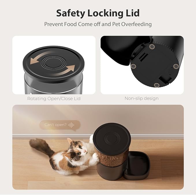 IMIPAW Automatic Cat Feeders, 5L Large Capacity, Timed Feeding Dry Food, Dual Power Design, Programmable Portion Size, 1-6 Meals Per Day, with Desiccant, Suitable for Small Pets Food Dispenser, Black - Image 6