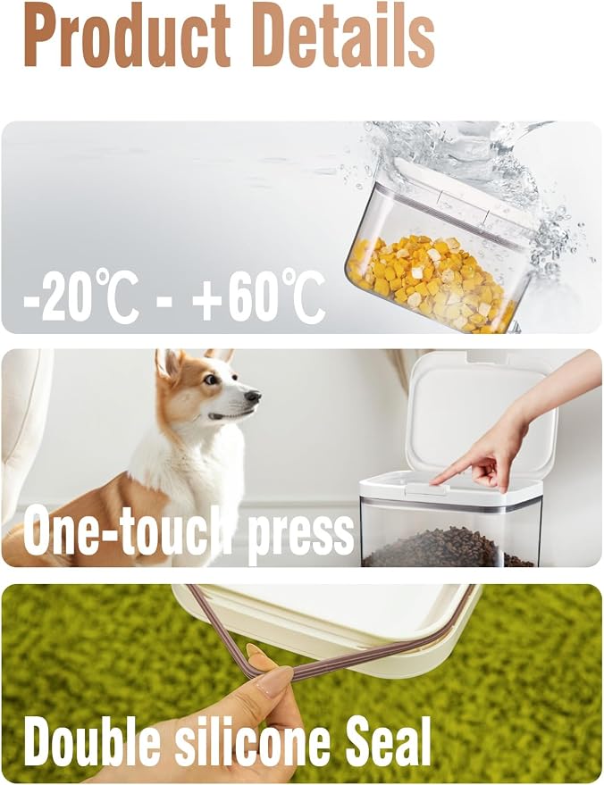 Airtight Dog Food Storage Container 15lb / 11L – Pet Food Storage Bin with Lids, Cat Treat Jar, BPA Free, Dry Boxs, Rice Storage Container for Flour, Cereal & Grain, White - Image 4