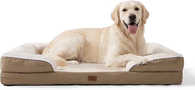 EGOHOME Orthopedic Dog Bed with Sides for Large Dogs 44x32x6.5in Beige | Water Resistant Egg Crate Foam Dog Couch with Removable Washable Cover & Non-Slip Bottom, Comfort Support Pet Sofa by Unknown