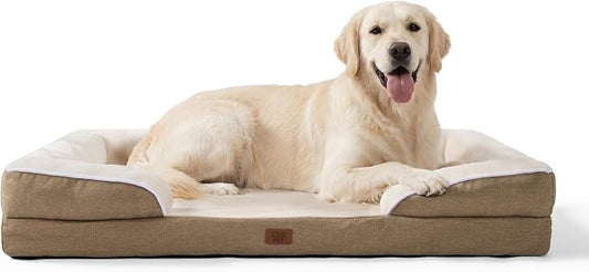 EGOHOME Orthopedic Dog Bed with Sides for Large Dogs 44x32x6.5in Beige | Water Resistant Egg Crate Foam Dog Couch with Removable Washable Cover & Non-Slip Bottom, Comfort Support Pet Sofa by Unknown