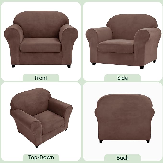 CHUN YI 2 Piece Velvet Armchair Cover Couch Covers 1 Cushion, Water Resistant Chair Slipcover with Arms, Non Slip High Stretch Thick Furniture Protector for Dogs Pets, Small, Brown - Image 5
