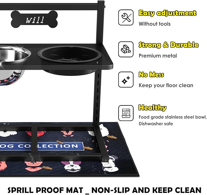 ADENGL 9 Height Adjustable Dog Bowl Stand with Two 1.7L Stainless Steel, Slow Feeder Bowls and Nonslip Pad, Perfect for Medium and Large Dogs - Image 4