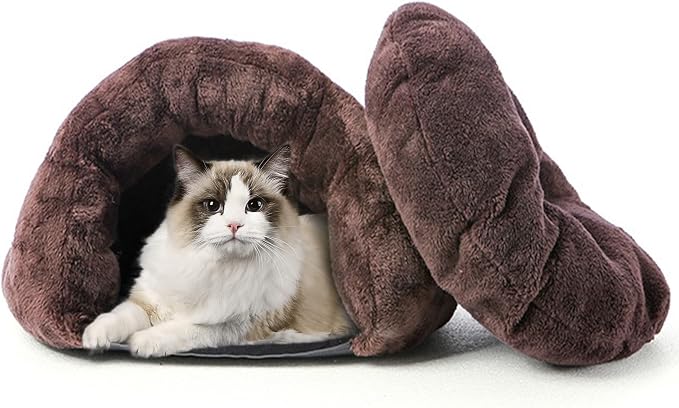 PETCUTE Warm Cat Cave Beds for Indoor Cats, Super Soft Cat Beds with Hooded Cover, Short Plush Covered Sleeping Cozy Pet Bed for Puppies and Cats,Cat House with Removable Washable Cushion by PETCUTE