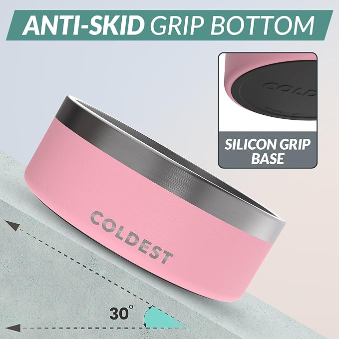 Coldest Dog Bowl - Anti Rust Metal, Non Slip, 3 Layers Insulated Stainless Steel Dog Bowls - Spill Proof & Heavy Duty - Water Bowl for Dogs, Cats & Pets, Dish Washer Safe (64 oz,Cotton Candy Pink) - Image 2