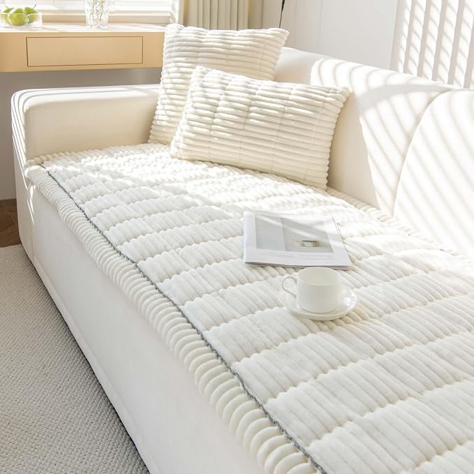 Couch Cover for Dogs Washable, Non Slip Sofa Covers for Pets 3 Cushion Couch Sofa, Sectional Slipcover Furniture Protector (1 PCS 27.5"x59" White) by Aucrovee