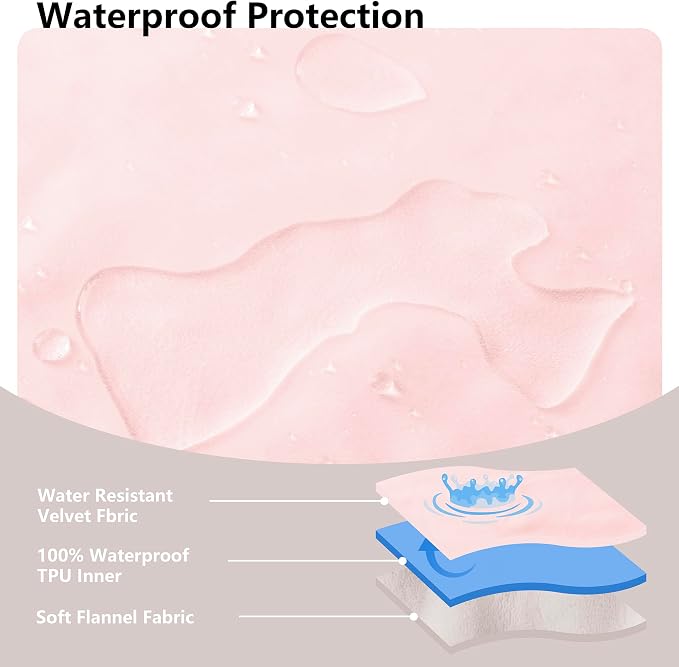 Waterproof Blanket - Reversible Dog Throw as Furniture Protector | Soft Velvet & Flannel, TPU Leak-Proof Liner, Machine Washable, Fits Couch and Bed, 82" x 108", Pink/Cream - Image 3