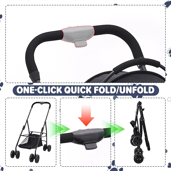 3-in-1 Pet Stroller,Foldable Cat Dog Strollers for Medium Dogs 20KG,Pet Travel Dog Stroller Pushchair with Detachable Carrier Car Seat