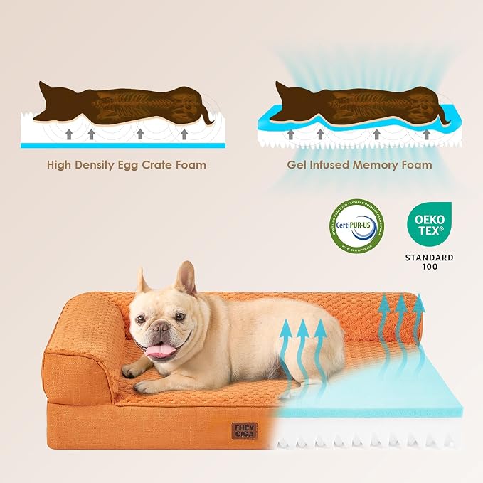EHEYCIGA Orthopedic Dog Bed Medium Size Dogs, Memory Foam Dog Bed with Washable Removable Cover, Waterproof Pet Sofa Couch for Crate with Nonskid Bottom, 30x20x6, Pumpkin - Image 4