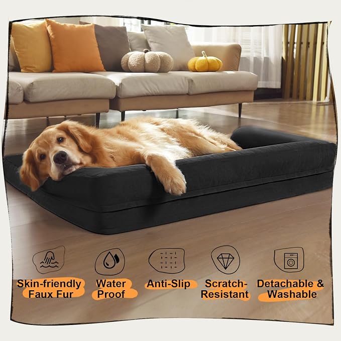 MEKIY Orthopedic XL Dog Bed with Bolster for Extra Large Size Dogs | Pillow Support for Neck Relief, Egg Crate Foam, Skin-Friendly Surface, Waterproof Liner, Anti-Slip Bottom, 42 x 30 Inch - Image 5
