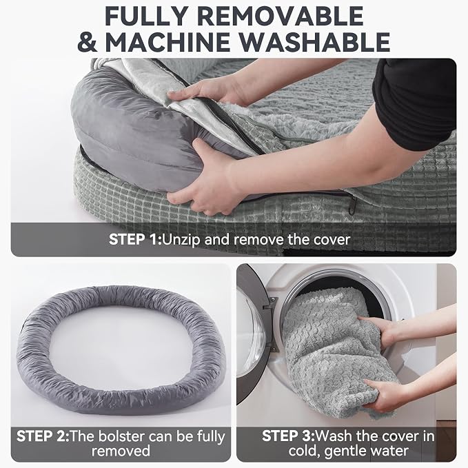 JOEJOY Orthopedic Dog Bed for Extra Large Dogs, XXL Egg-Crate Memory Foam Pet Bed with Bolster Sides, Waterproof Lining, Removable Washable Cover & Non-Slip Bottom, Light Grey - Image 8