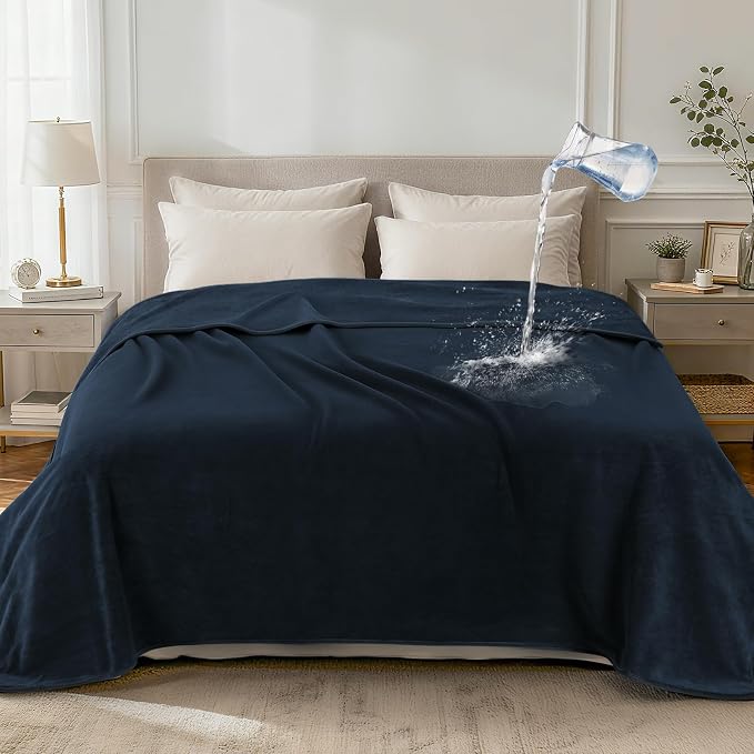 LOOBANI Waterproof Blanket for Bed Full/Queen, Reversible Leakproof 80"x90" | Blue, Soft Flannel & Coral Fleece, Bed Blanket, Water Resistant for Couch Sofa Cover, Movie Nights, Camping, Pet-Friendly by LOOBANI