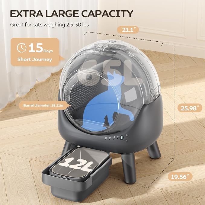 Automatic Litter Box, Self Cleaning Litter Box for Multiple Cats, Smart APP Control & Dual Safety Sensors, 15-Day Large Capacity Waste Bin, Odor Control, Includes Trash Bags,Gray - Image 2