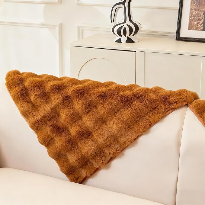 DREAMINGO Faux Fur Couch Backrest Cover, Soft Plush Sofa Covers for Pet Washable, Non Slip Furniture Protector for 2-3 Cushion Couch Sofa, 35.4x35.4 Inch, Brown by DREAMINGO