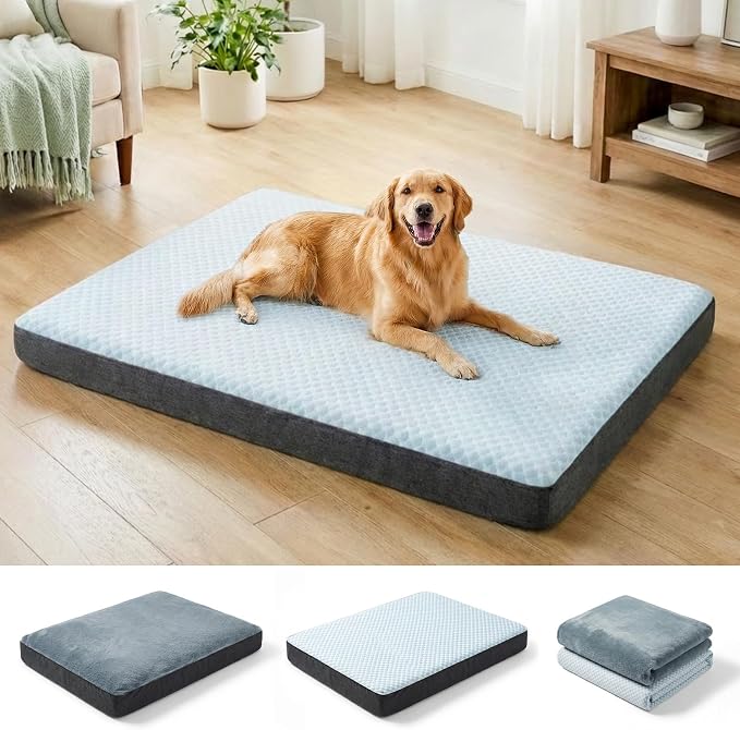 Orthopedic Cooling Dog Bed for Crate, Extra Large Cooling Mat for Dogs, Waterproof Dog Bed with Dual Surface Removable Washable Covers, 41 x 27 Inch Pet Bed with Egg Crate Foam by Unknown