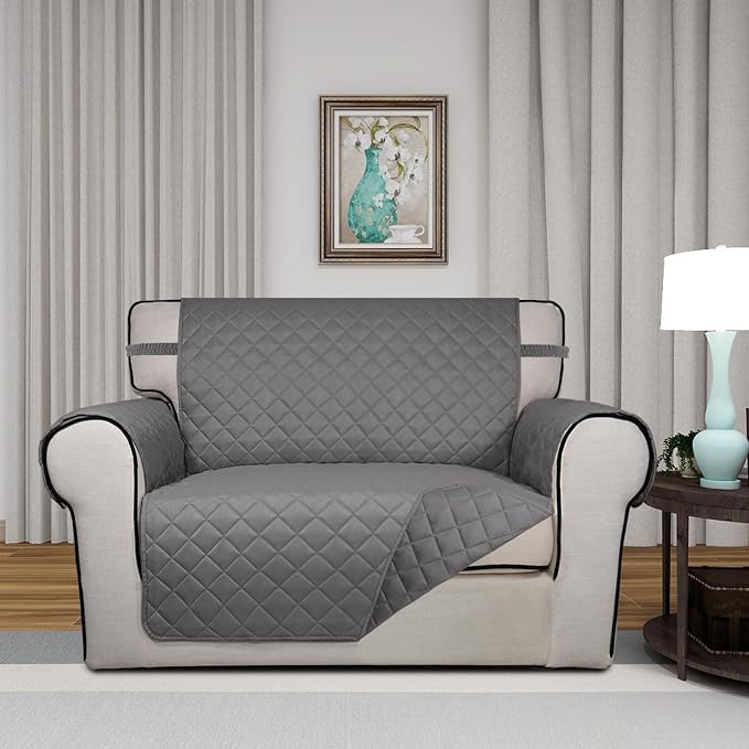 PureFit Reversible Quilted Sofa Cover Dog Couch Covers for Sofa, 28 in | Gray/Gray, Water Resistant Couch Protector, Washable Pet Couch Cover with Non Slip and Elastic Straps For Kids - Image 2
