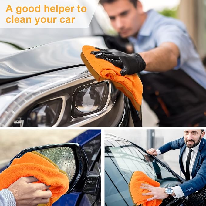 Shimeyao 30 Pcs 16 x 16 Inch Edgeless Microfiber Plush Towels for Cars Detailing Drying Wash Polishing Absorbent Cleaning Cloths, 500 GSM (Orange) - Image 6