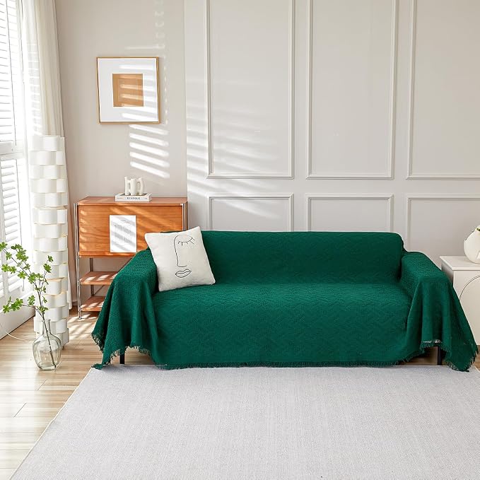 AIVIA Armless Loveseat Cover Sheet Blanket, Anti Slip Throw Cushion Covers for 2 Seater Armless Couches, Love-Seat Furniture Decor Slipcovers Protector for Dogs Cats (71” x 91” Blackish Green) - Image 5