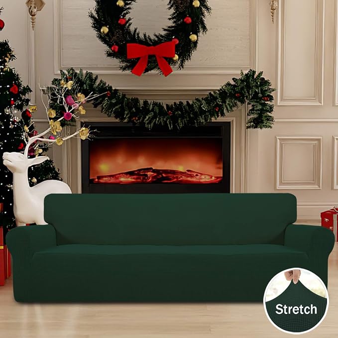 Easy-Going Stretch 4 Seater Oversized Sofa Couch Cover Dark Green | 1-Piece Extra X-large Sofa Cover Furniture Protector Couch Soft with Bottom for Kids, Spandex Jacquard - Image 2