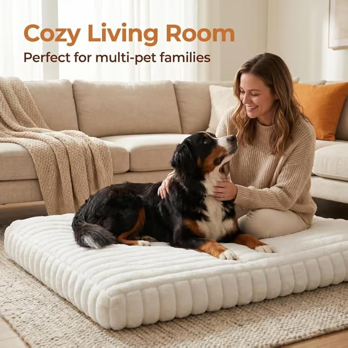 Dog Beds for Medium Small Dogs, Orthopedic High Density Egg Crate Foam Pet Bed with Waterproof Liner, Ribbed Plush with Washable Cover & Durable Edges, M (29.1"x19.7"), Cream - Image 9