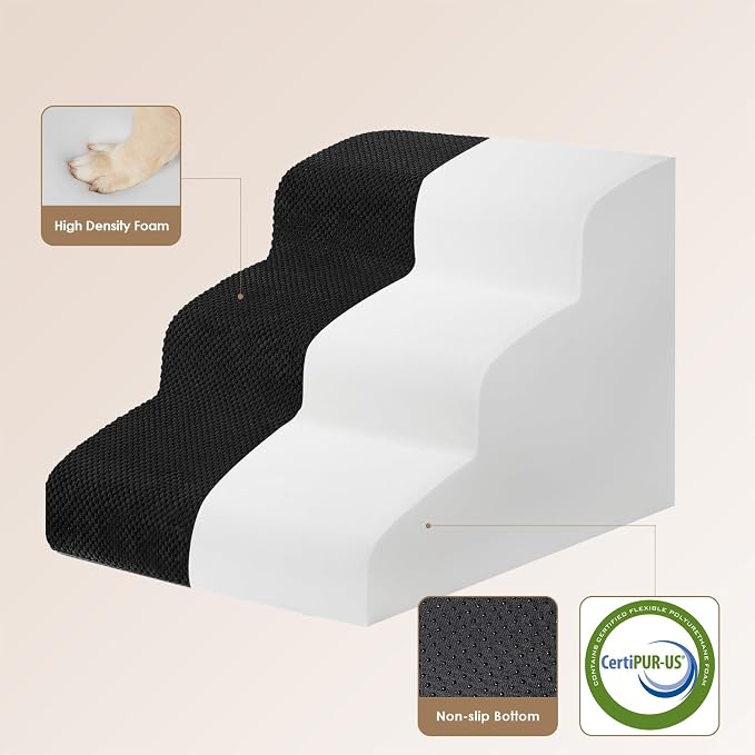EHEYCIGA Curved Dog Stairs Ramp for Small Dogs 15.7" H, 3-Step Dog Steps for Couch Sofa and Chair, Pet Stairs for Cats, Non-Slip Balanced Pet Steps Indoor, Black - Image 2