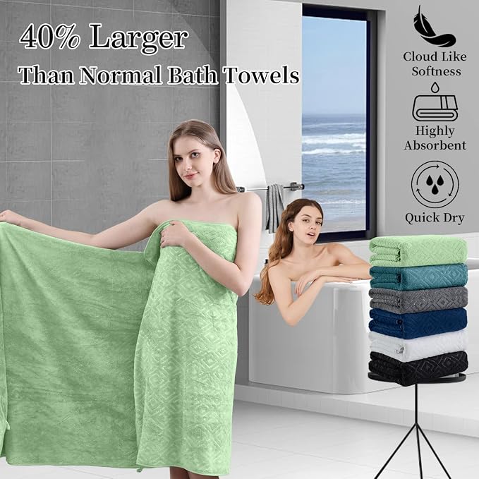 Bath Towel Set of 4 Extra Large Bath Sheet 35"x70" Oversized Bath Towel Soft Microfiber Bathroom Towel for Adults Highly Absorbent Quick Dry Towel Set for Bathroom,Hotel,Shower Towel Bath Sheet Green - Image 5