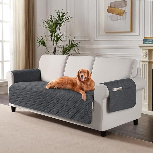 TAOCOCO Waterproof Couch Covers for Pets Dogs with Non Slip Backing, Sofa Seat Covers with Side Pocket for 3 Cushion Couch Washable Dog Couch Cover Protector Sofa Slipcovers(Sofa Plus, Charcoal Gray) by TAOCOCO