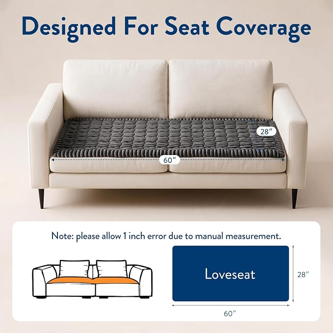 SureFit Couch Covers for Dogs,Non-Slip Washable Pet Friendly Sofa Protector | Non-Slip Paw Print Grip,Sofa Slipcovers for 2 Cushion Couch,Soft Thick Furniture Protector for Sofa Cushions(28" x 60"Gray) - Image 8