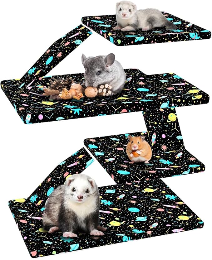 YKD Ferret Cage Liners for Ferret Nation & Critter Nation Cages | Waterproof Chinchilla Cage Accessories, Washable Bedding, for Ferrets, Chinchillas, Rats (Black, Double Unit Set) by YKD