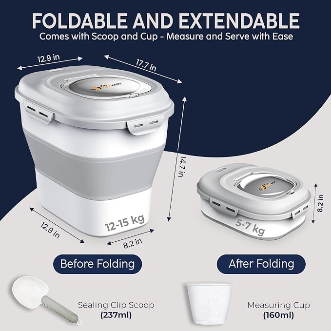 Dog Food Storage Container 30-35 lb, Airtight Collapsible Cute Dog Food Container with Wheels & Scoop, Stackable Pet Food Storage Container for Dog & Cat Food - Image 2