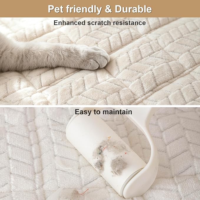 Thick Pet Couch Covers for Sofa (27.6"x59",White) | Soft Sofa Covers for 2 Cushion Couch, Machine Washable，Non Slip Sofa Cover, Flannel Dog Pet Friendly Couch Covers Protector - Image 3