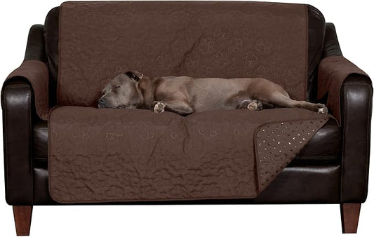 Furhaven Waterproof & Non-Slip Loveseat Cover Protector for Dogs, Cats, & Children - Quilted Paw Print Living Room Furniture Cover - Espresso, Loveseat by FurHaven