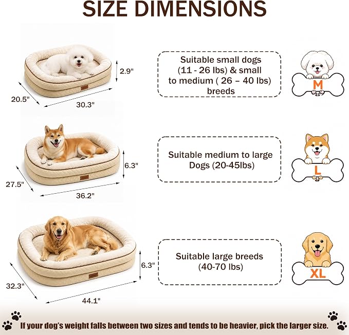 Large Dog Bed Washable with Cover Orthopedic Dog Beds Large Sized Dog with Memory and Egg Crate Foam Waterproof Pet Bed Includes Reusable Potty Pad (Beige, Large) - Image 8