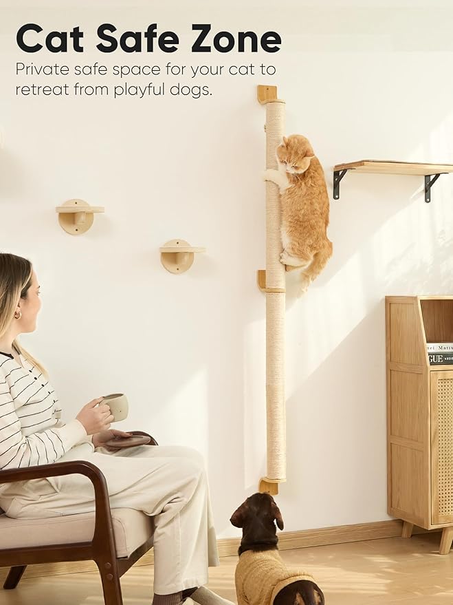FUKUMARU Cat Wall Scratcher, 60" Tall Kitten Scratching Post | Natural Sisal Pole, Wall Mounted Climbing Tree for Indoor Large Cats - Image 5