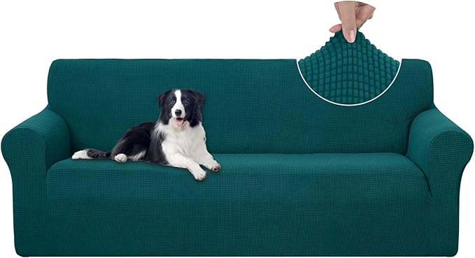 U-NICE HOME Stretch Couch Cover Slipcover for 3 Cushion Sofa, Blue | 1-Piece Sofa cover, Washable, Pet friendly, Furniture protector, Polyester Spandex Jacquard fabric by U-NICEHOME