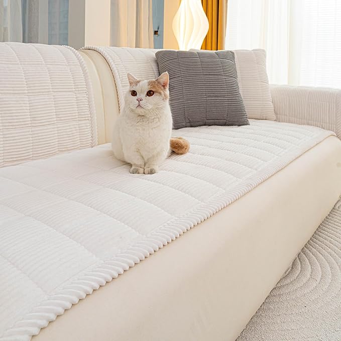 Dog Couch Cover for Sofas, Pet Couch Cover Washable, Funny Fuzzy Plush Sofa Covers for Dogs, Non Slip Sofa Covers, Sofa Pad Furniture Protector for L Shaped(1PC, Beige White, 27.5"x 70.9") by JPGGD