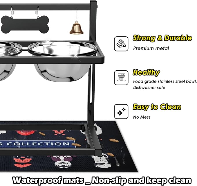 SHAINFUN Elevated Dog Bowls with Slow Feeder & Spillproof Mat, Raised Dog Bowl Stand with 2 Stainless Steel Food Water Bowls, Adjustable Height Stand for Large Medium Breeds - Image 4