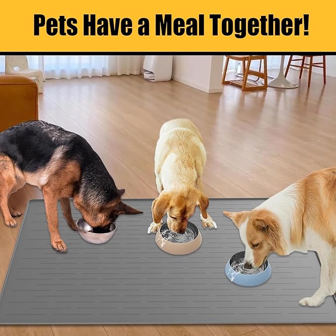 51.2"x25.6"(130cm×65cm) Largest Dog Food Mat, XXXXL Silicone Dog and Cat Mat for Food and Water Bowls, Thinken Waterproof Non-Slip XXXL Pet Feeding Mat for Floors, Light Gray - Image 7