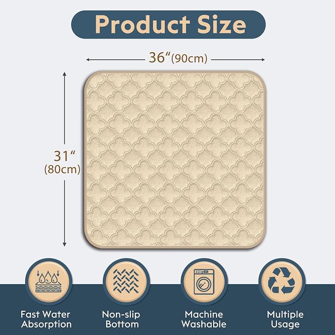 FunFurry Washable Pee Pads for Dogs - 2 Pack Reusable Pee Pads，Waterproof Puppy Pads，Pet Training Pads，Super Absorbent with Dog Paw Shape Non-Slip Backing (Cream, 31" X 36" - 2 Pack) - Image 2