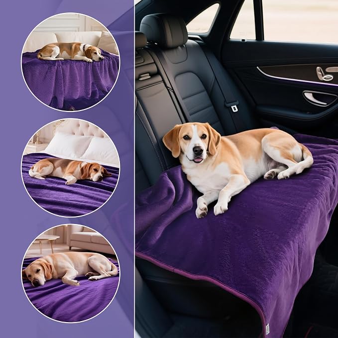 Waterproof Dog Blanket for Couch,Pee Proof Pet Blanket with 3-Layer Protection,Reversible Sherpa & Flannel Furniture Protector for Sofa Bed Car,Gifts for Cat Dog Lovers Christmas,50"x60",Purple - Image 4
