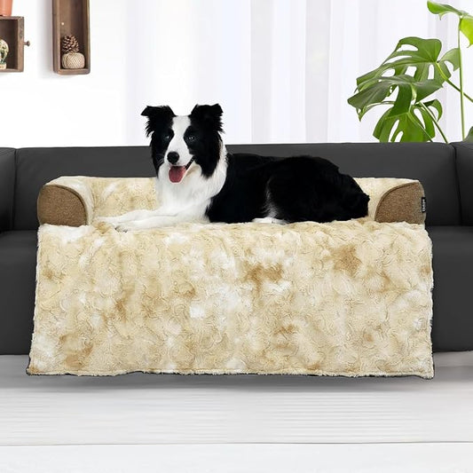 Calming Dog Couch Bed for Large Dogs, 41 x 37 inch Waterproof Removable Dogs Mat Couch Cover for Furniture Protector, Non-Slip Fluffy Pelsbarn Dog Bed for Couch, Sofa, Outdoor - Tie-Dye Khaki by blunique